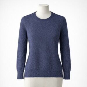 Vtg Wallace Rabbit Hair Soft Sweater Navy Blue S Stretch Preppy Luxury Fisherman